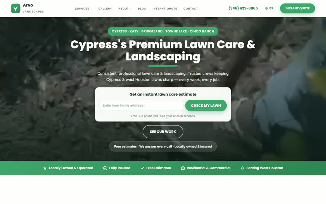 Landscaping website built by Klik, shown on a laptop